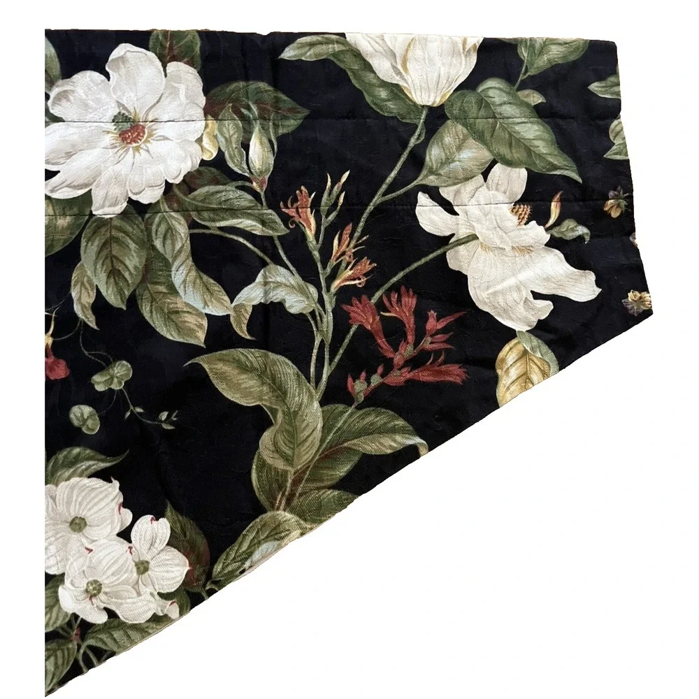 Waverly Williamsburg Garden Magnolia Black Ascot Valance Dogwood V Shape Floral